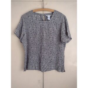 Vtg Anna & Frank Sz M Blouse Silk Floral Grey Cottagecore Coquette Fairy 90s